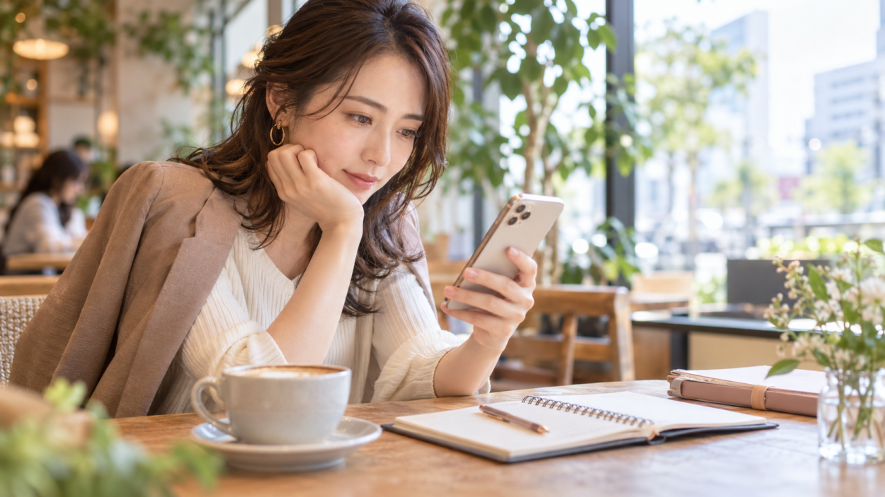 スマートフォンで結婚相談所を探す30代女性のイメージ